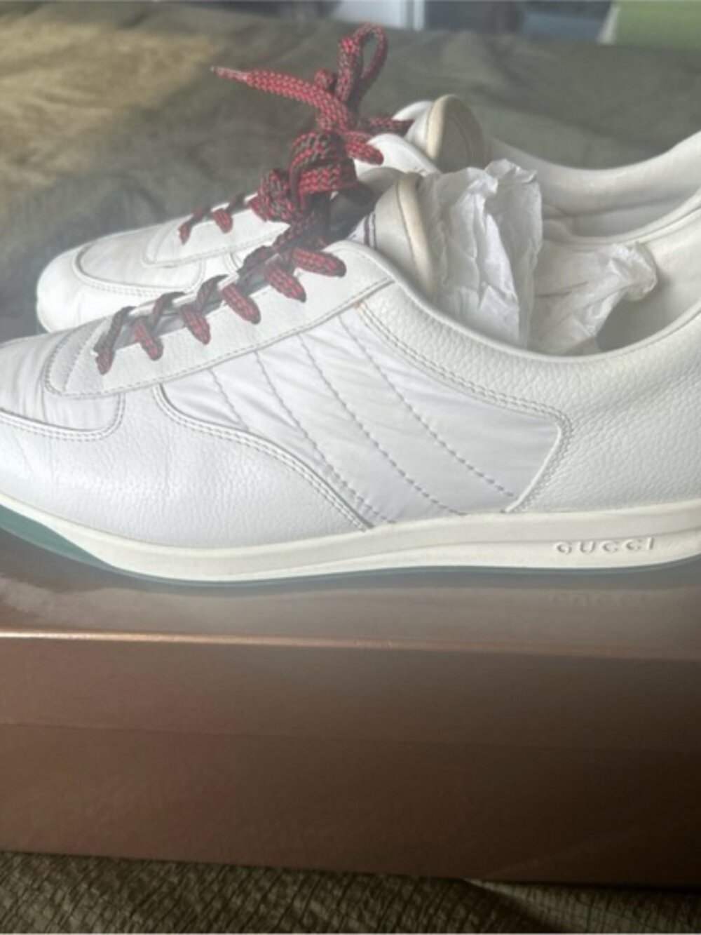 Gucci “New Praga” Retro-Classic Sneakers – White w/ Red Laces